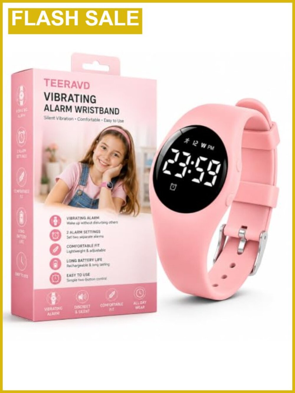 Vibrating Alarm Watch Silent Wake Up Fitness Tracker Step Counter USB